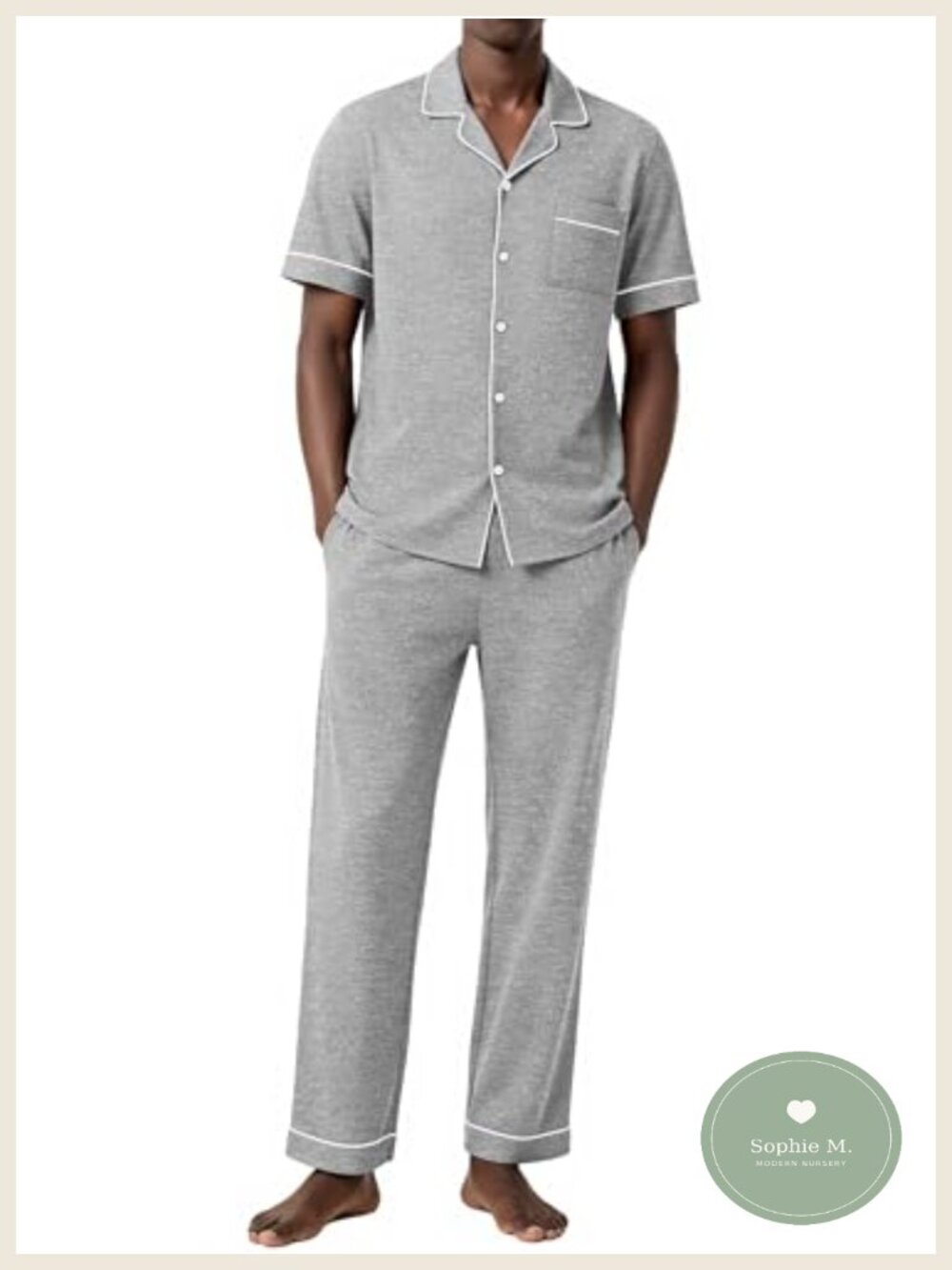 Men's Cotton Spandex Pajama Set Short Sleeve Button Down Sleepwear